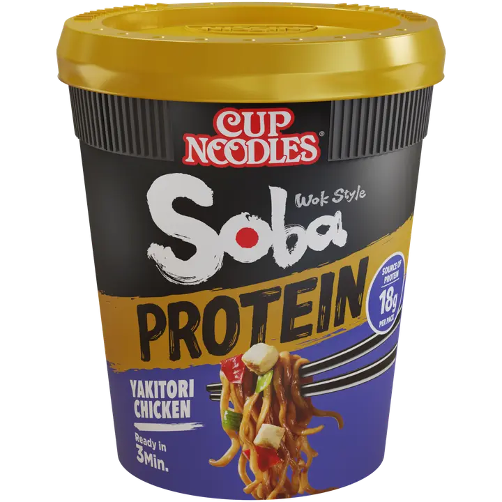 Nissin Soba Cup Protein Yakitori Chicken 90g, pikanuudeli