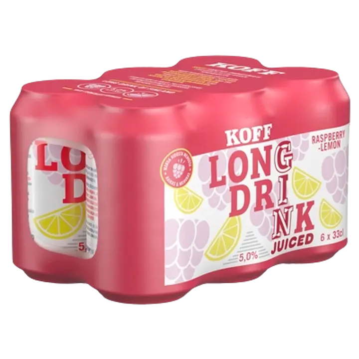 6-pack Koff Long Drink Juiced Raspberry-Lemonlong drink 5,0 % tölkki 0,33 L