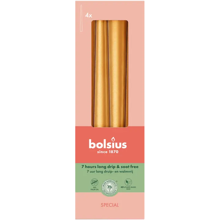 Bolsius suippenevat kynttilät 245/24 box4 kulta oranssi