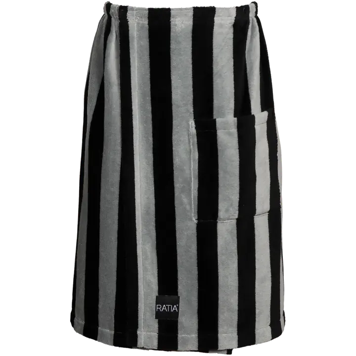 Ratia miesten kietaisupyyhe Raita velour 70x150 cm musta/harmaa