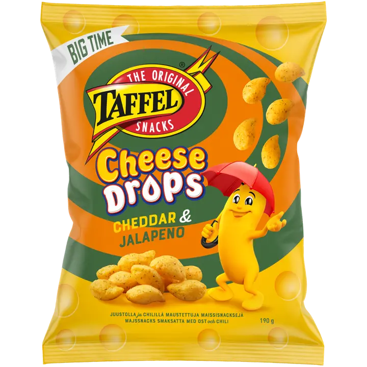 Taffel Cheese Drops cheddar & jalapeno maustettu juustosnacks 190g