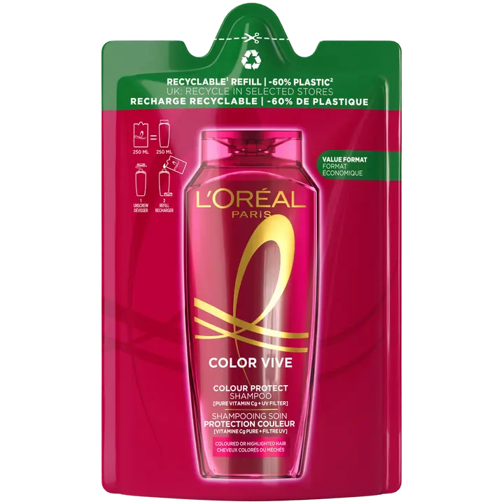 L'Oréal Paris Elvital Color Vive shampoon täyttöpakkaus värjätyille hiuksille 250 ml