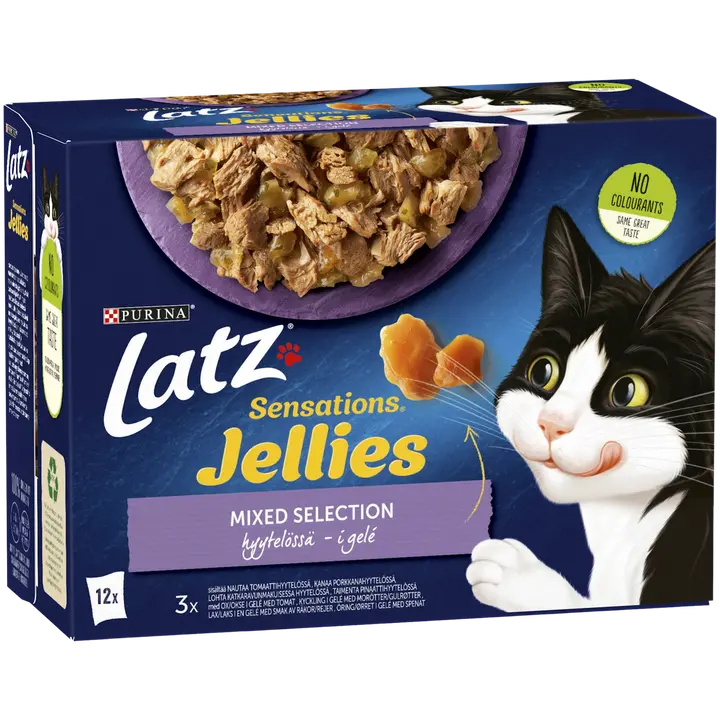 Latz Sensations Jellies 12x85g Mixed lajitelma hyytelössä 4 varianttia kissanruoka