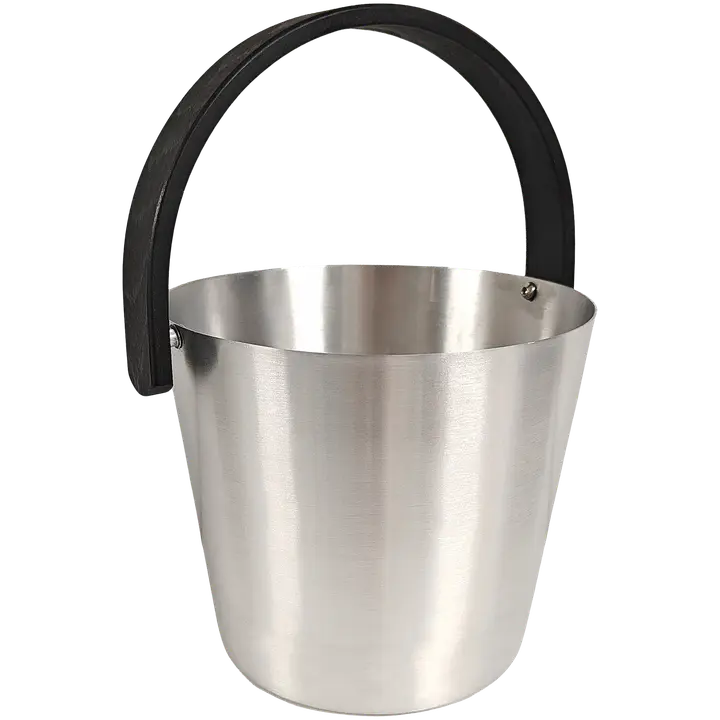 Saunia saunasanko 7ltr, alumiini. Mustalla taivutetulla puukahvalla
