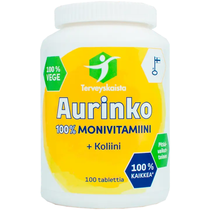 Terveyskaista Aurinko100% Monivitamiini + Koliini 100 tabl.