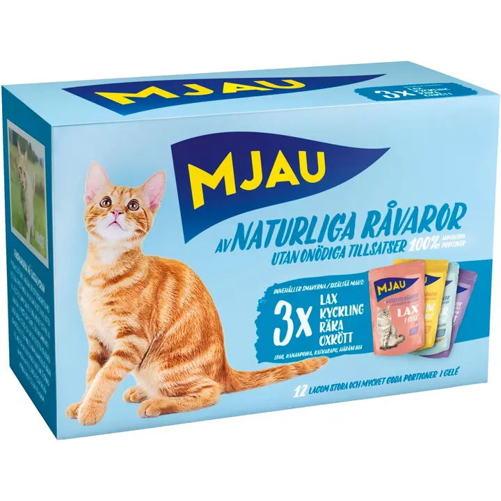 Mjau Lajitelma Liha&Kala hyytelössä 12x85g kissanruoka