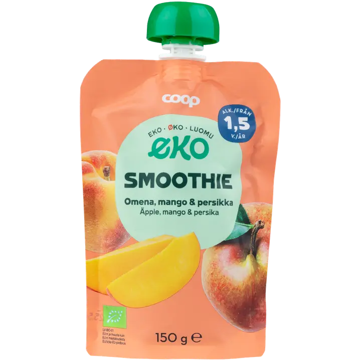 Coop Eko smoothie omena, mango & persikka luomu 150 g 1,5 v