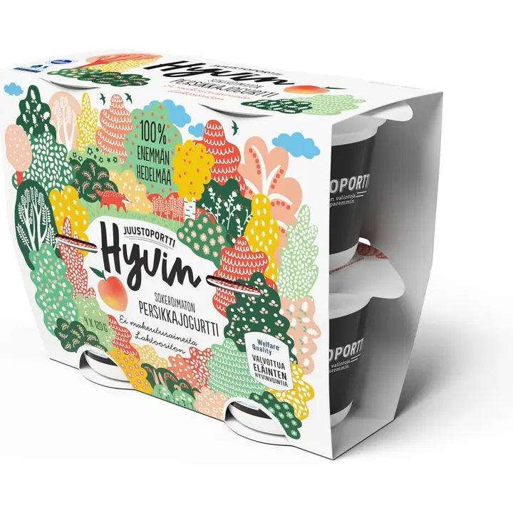 Juustoportti Hyvin sokeroimaton jogurtti 4x120 g persikka laktoositon