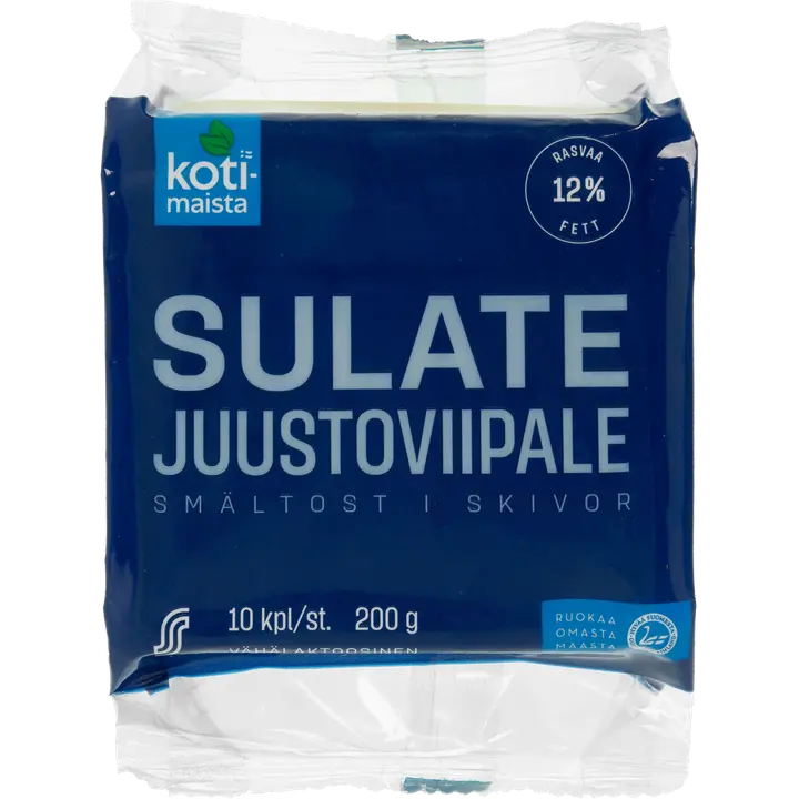 Kotimaista vähälaktoosinen sulatejuustoviipale 12 % 200g