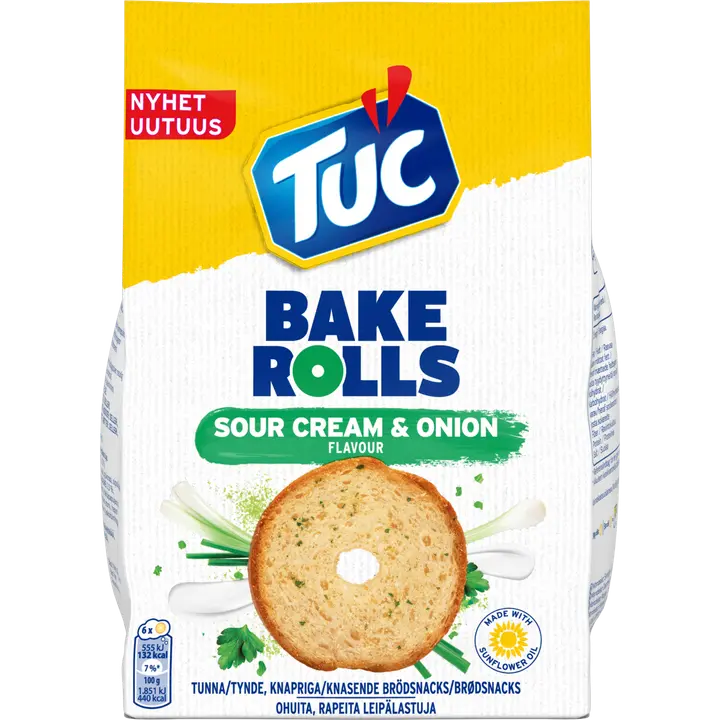 TUC  Bake Rolls Sour Cream & Onion leipälastut 150g