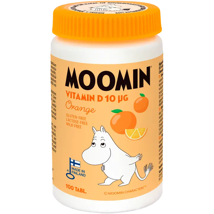 Moomin D-vitamiini 10µg appelsiini purutabletti 100tabl ravintolisä