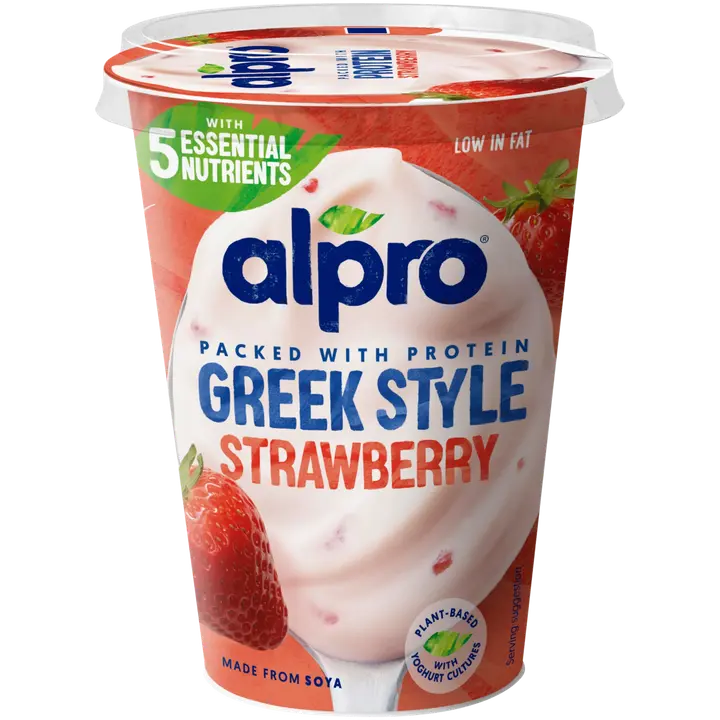Alpro Greek Style Hapatettu soijavalmiste, mansikka 400g