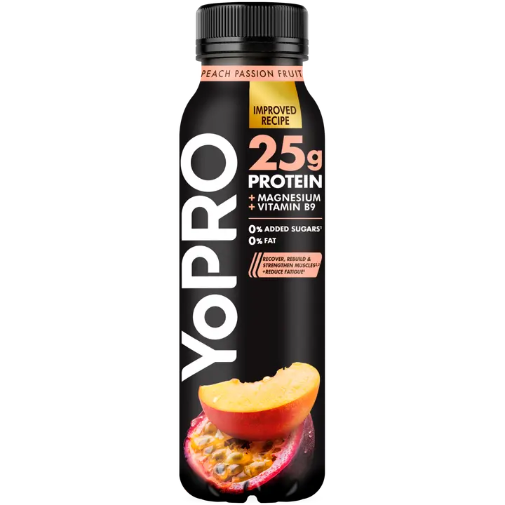 Danone YoPro juotava jogurtti, runsasproteiininen, persikka-passionhedelmä, laktoositon 300g