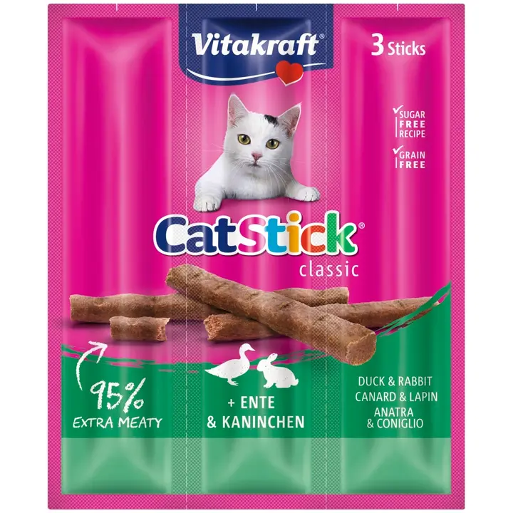 Vitakraft Cat Stick® Lihatikku kissoille, ankka & kaniini 3kpl