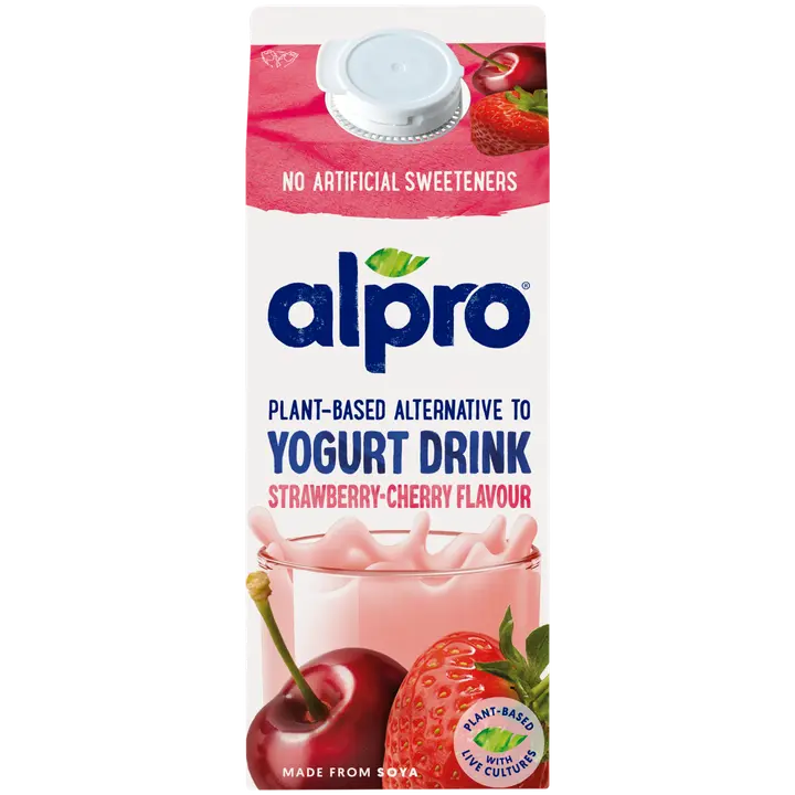 Alpro juotava hapatettu soijatuote, mansikka ja kirsikka, 750ml