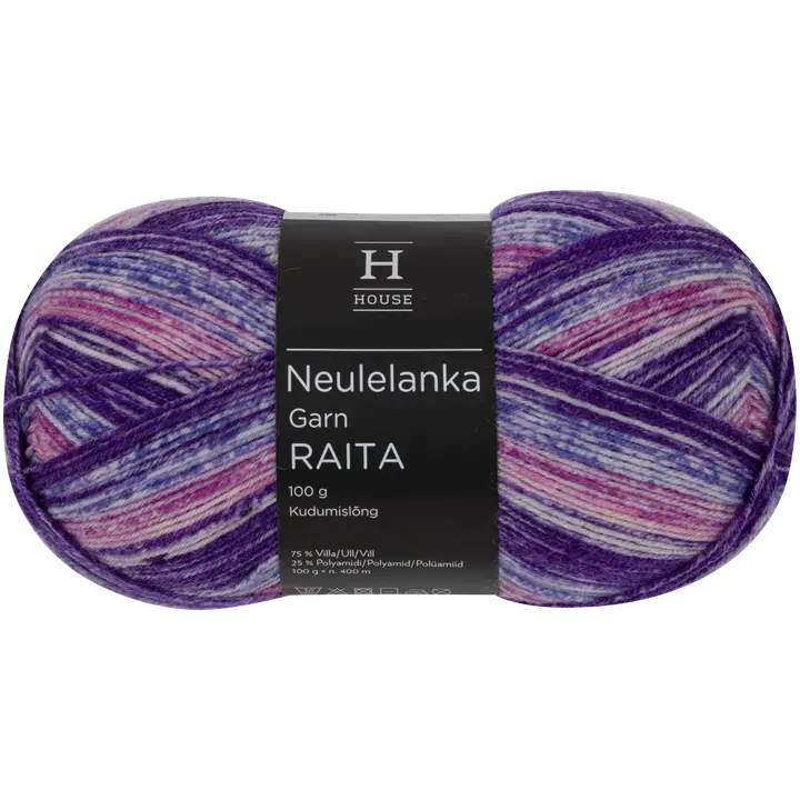 House sukkalanka Raita 100g liila, vaaleanpunainen, valkoinen melange