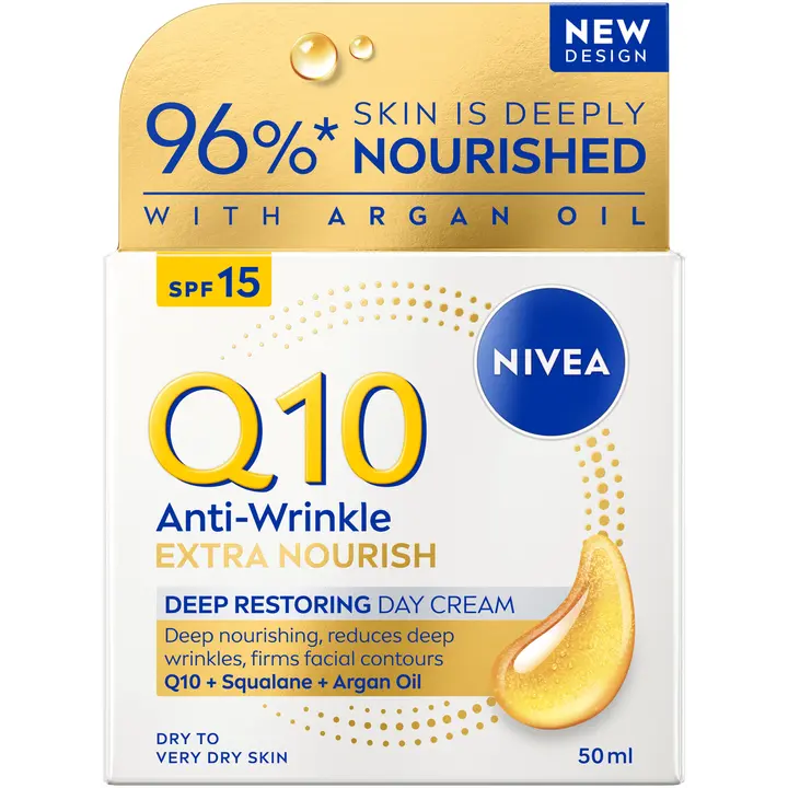 NIVEA 50ml Q10 Anti-Wrinkle Extra Nourish Deep Restoring Day Cream SK 15 -päivävoide
