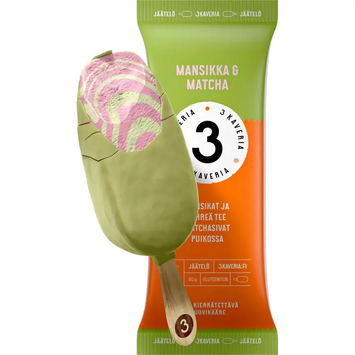 3 kaveria mans.&matcha jäätelöpuikko 110ml/80g