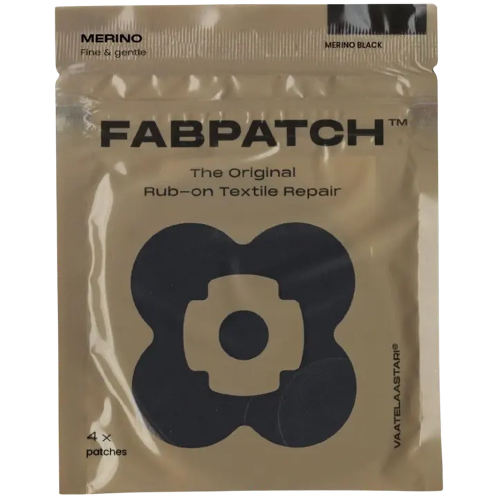 FabPatch vaatelaastari Merino black 4 kpl, hankaamalla kiinnittyvä tekstiilipaikka
