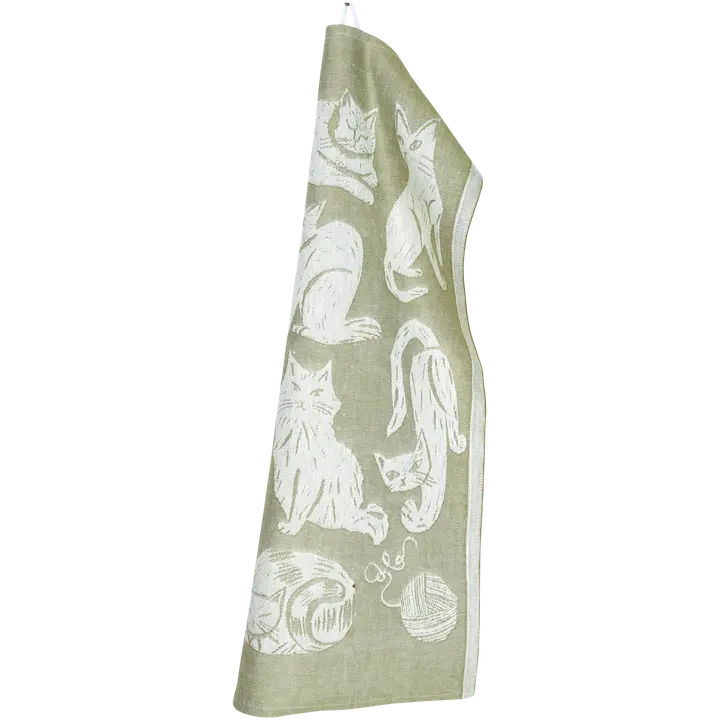 Lapuan Kankurit keittiöpyyhe Kissanpäivät 46x70 cm, valko-oliivi