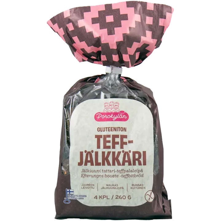 Porokylän Teffjälkkäri 4 kpl / 260 g jälkiuuni tattari-teffpalaleipä gluteeniton