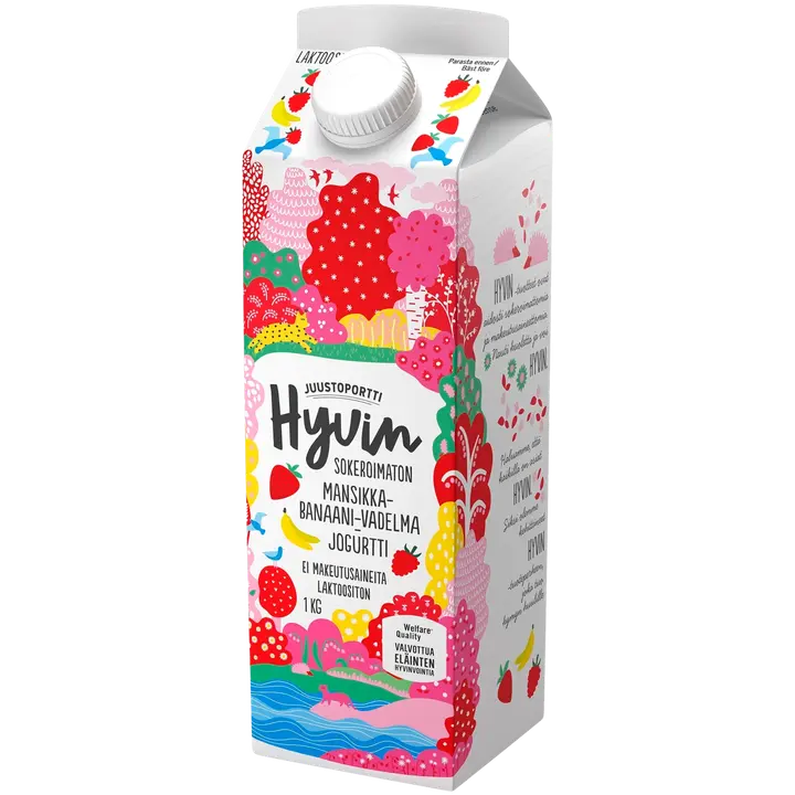 Juustoportti Hyvin jogurtti 1 kg mansikka-banaani-vadelma laktoositon