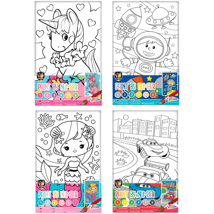 Maalaa numeroiden mukaan canvas, 4 eril.lajit.