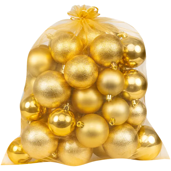Joulupalloja kolmessa eri koossa 45 kpl kulta