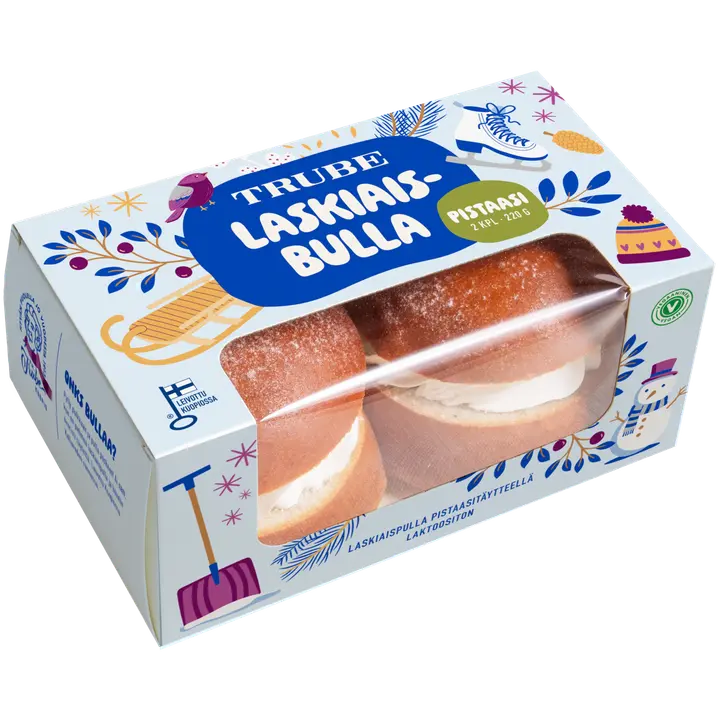 Trube Laskiaispulla 2 kpl/220 g vegaaninen täytepulla pistaasitäytteellä ja kasvikreemillä