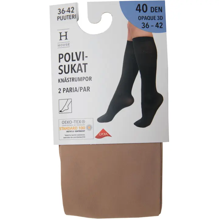 House naisten polvisukat 3D Opaque 40 den 2-pack Powder, koko 36-42