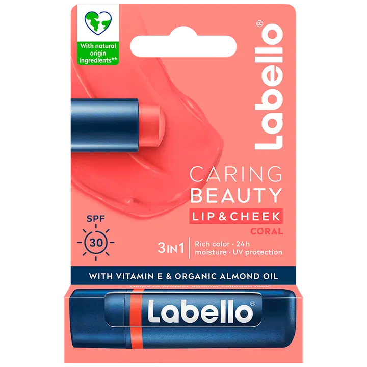 Labello 4,8g Caring Beauty Coral - sävyttävä voide huulille ja poskille