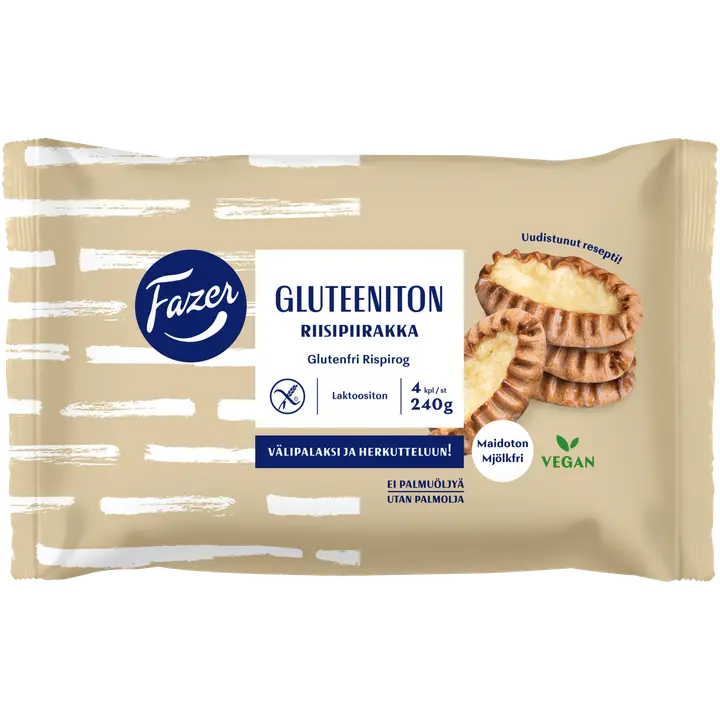 Fazer Gluteeniton Riisipiirakka 4kpl 240g, kypsäpakaste