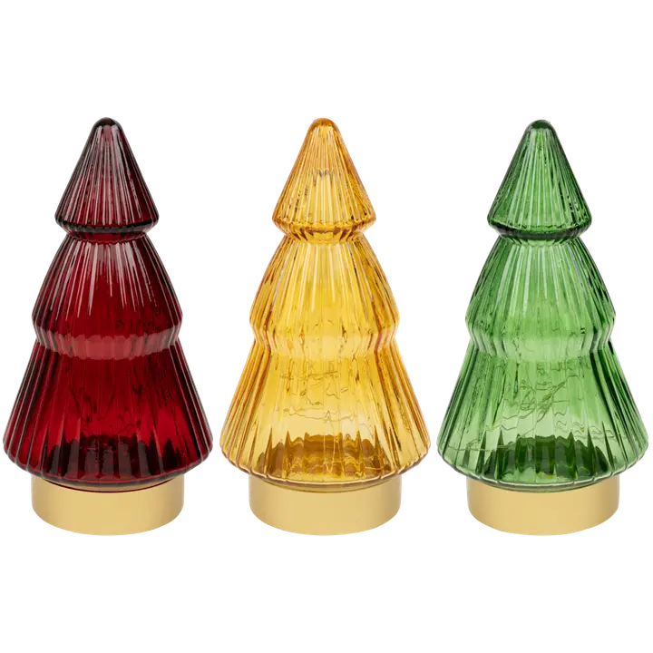 Pöytäkoriste lasikuusi LED-valolla, erilaisia