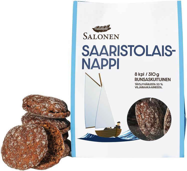 Perheleipuri Salonen Saaristolaisnappi 8/310g ruisleipä, halkaistu