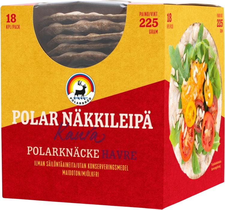 Polarbröd Polar Näkkileipä Kaura. Ohut rapea näkkileipä Ruotsista. Sisältää runsaasti kuitua ja täysjyvää.