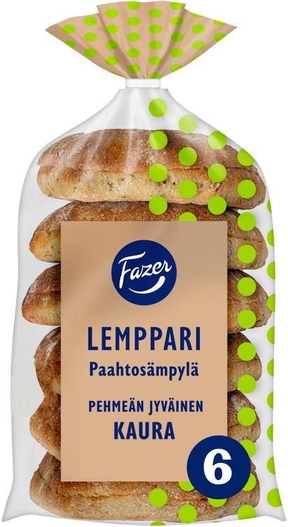 Fazer Lemppari Paahtosämpylä Pehmeän jyväinen kaura 6kpl 330g, moniviljasämpylä