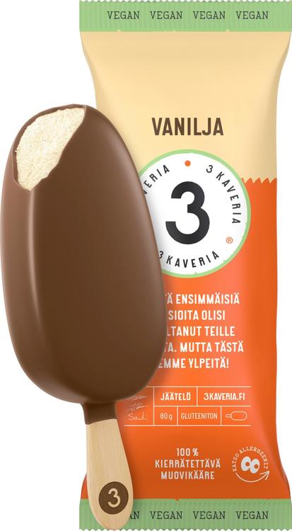 3 Kaveria Vegaaninen Vanilja jäätelöpuikko 110ml/80g