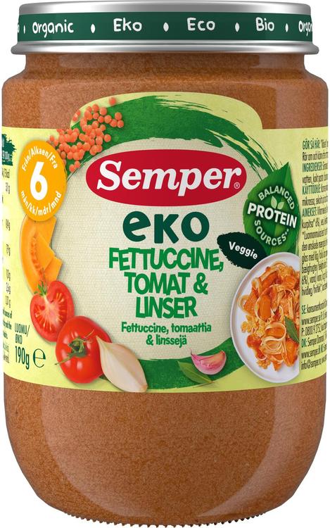 Semper EKO Fettucine, tomaattia & linssejä 6kk luomu lastenateria 190g