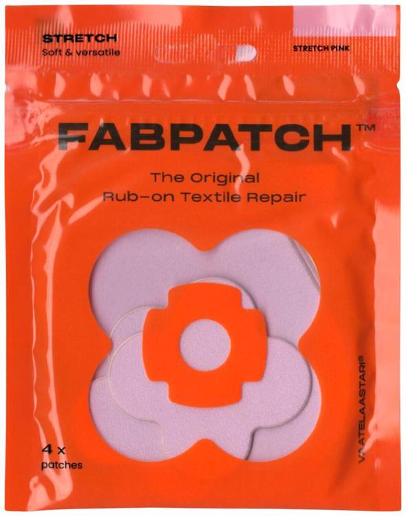 Vaatelaastari FabPatch, STRETCH PINK -Vaatelaastari, hankaamalla kiinnittyvä tekstiilien korjauspaikka