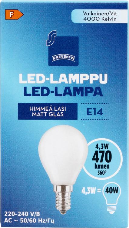 Rainbow LED-lamppu 4W E14 4000K 470lm huurrettu lasi