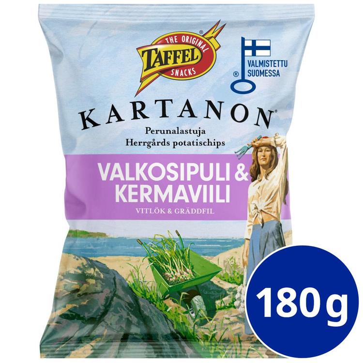 Taffel Kartanon valkosipuli & kermaviili maustettu sipsi 180g