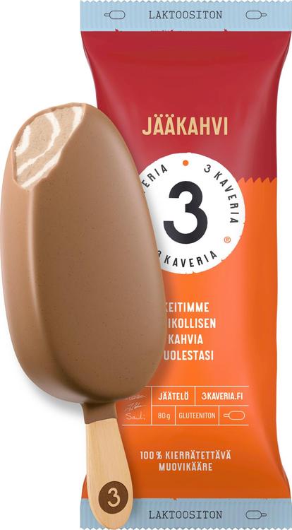 3 Kaveria Laktoositon Jääkahvi jäätelöpuikko 110ml/80g