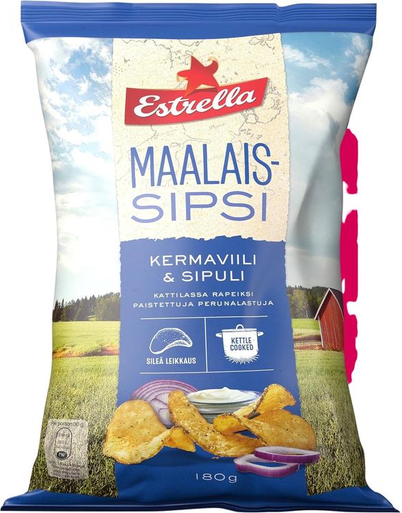 Estrella Maalaissipsi Kermaviili & Sipuli 180g