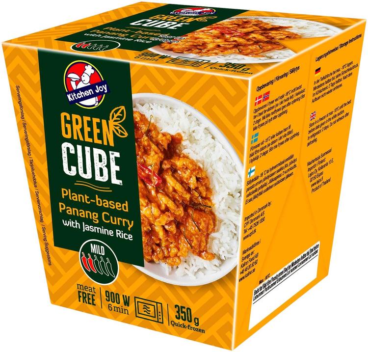 350g Kitchen Joy Green-Cube Kasvispohjainen Panang Curry, soijaproteiinia ja jasmiiniriisiä, pakasteateria