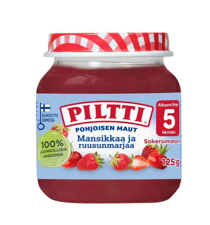 Piltti Pohjoisen Maut 125g Mansikkaa ja ruusunmarjaa marjasose 5kk