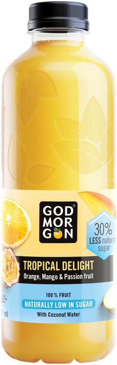 God Morgon Tropical Delight Appelsiini-kookosvesi-omena-ananas-mango-passionhedelmätäysmehu 850 ml