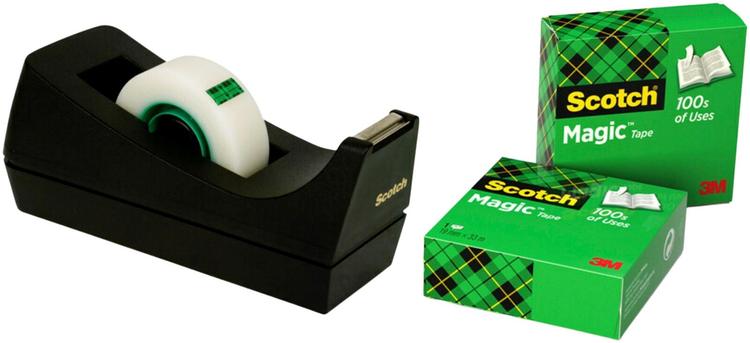 Scotch® C38 ‑katkaisulaite, musta + 3 rullaa Scotch® Magic™ ‑teippiä, 19 mm x 33 m