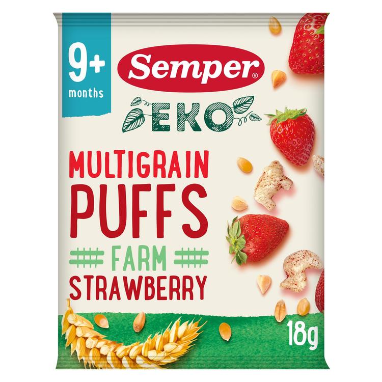 Semper EKO Multigrain Puffs Strawberry 9kk luomunaksu 18g