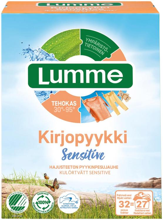 Lumme Kirjopyykki Sensitive hajusteeton pyykinpesujauhe 1120g