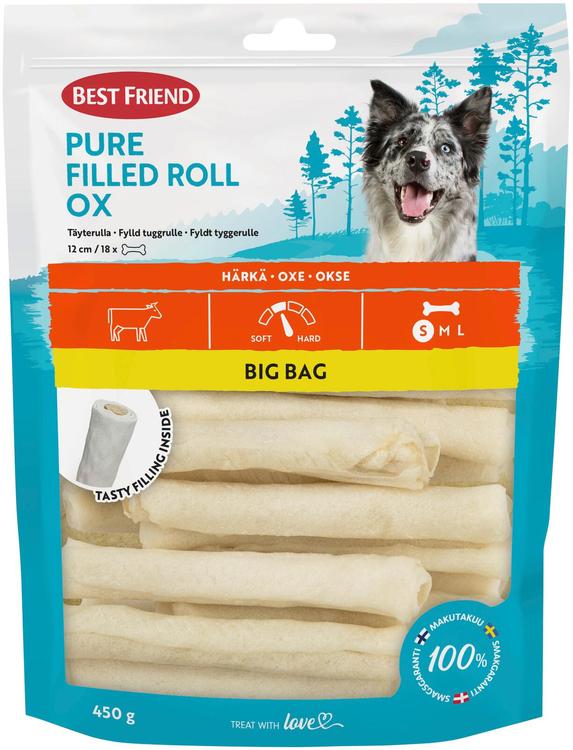 Best Friend Pure täyterulla härkä Big Bag 12 cm 18 kpl 450 g